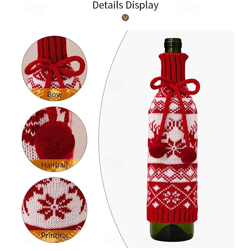 3 Pack Christmas Wine Bottle Covers, Knitted Yarn Champagne Bags, Holiday Red Wine Bottle Decorations, Xmas Snowflake Wine Covers, Party Table Accessories, Reusable Gift Wrapping4