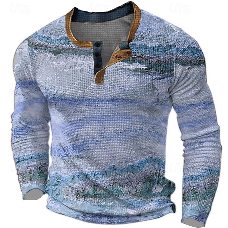 Men's Graphic Color Block Henley Shirt Waffle T Shirt Long Sleeve 3D Print Fashion Designer Casual Sports Outdoor Holiday Festival Spring &  Fall Yellow Blue Orange Gray Henley Henley T-Shirt4