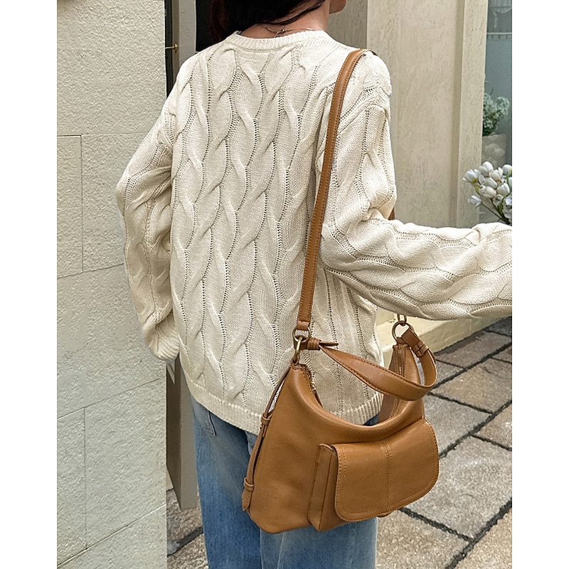 Women's Sweater Pullover Streetwear Casual Solid Color Crew Neck Knitted Long Sleeve Regular Tops Knit Daily Holiday Going out Yellow Pink Fall Winter3