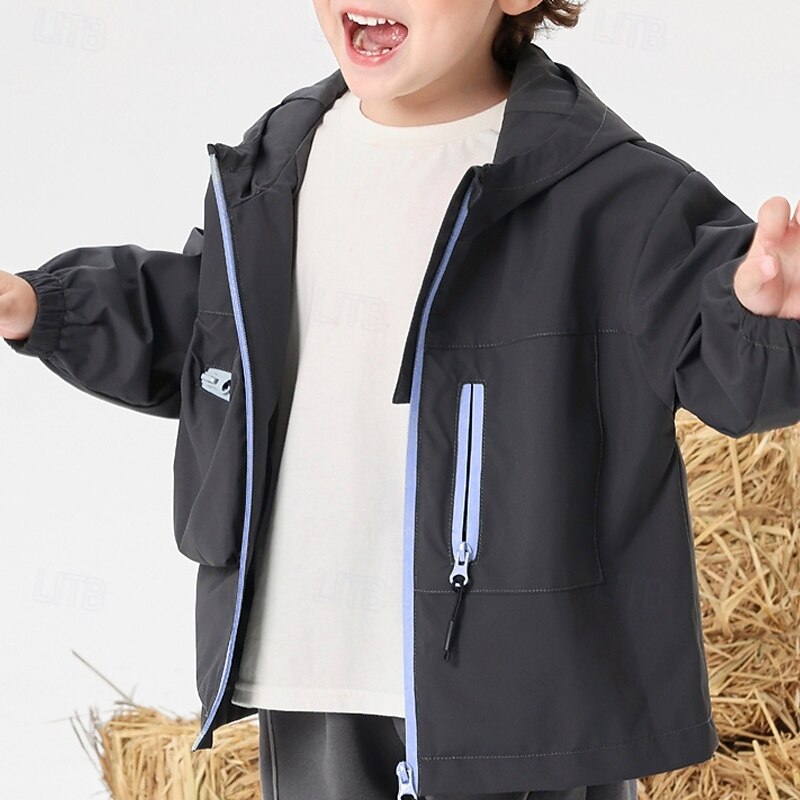 Kids Boys' Hiking Jacket Outdoor Jacket Outerwear Solid Color Long Sleeve Zipper Pocket Comfort Waterproof Windproof Coat Outdoor Fashion Daily Blue Black Pink Spring Fall 4 years+3