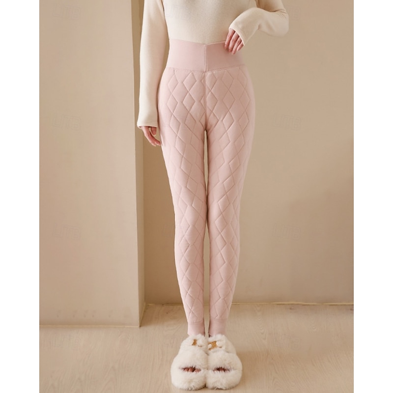 Women's Leggings Cozy Fleece Lined Cozy Leggings Casual Full Length Mid Waist Plain Elastic Waist Thermal Warm Stretchy Vacation Holiday Dark-Gray Violet Black Pink Winter Regular Fit4