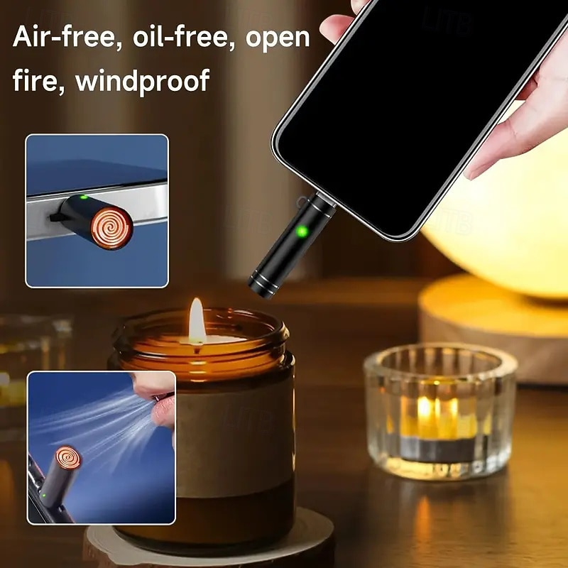 Convenient Usb-c Emergency Lighter - Made Of Aluminum Alloy Requires No Batteries Simply Enable Your Phone's Otg Mode To Use - Automatically Shuts Off After 8 Seconds For Outdoor Safety2