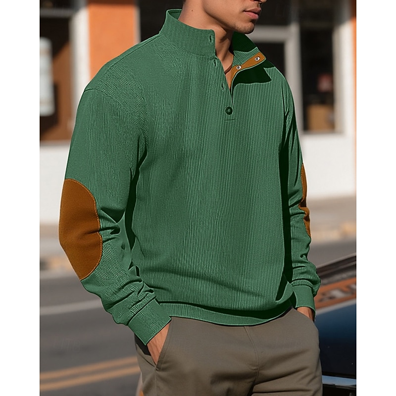 Men's Sweatshirt Black Light Green Army Green Navy Blue Blue Henley Color Block Patchwork Sports & Outdoor Daily Holiday Polyester Streetwear Basic Casual Spring Fall Clothing Apparel Hoodies3