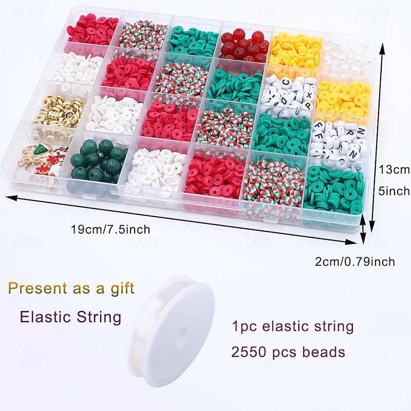 Christmas Beads for Jewelry Making, Christmas Tree Snowflake Charms, Red Green Polymer Clay Beads Assorted Crystal Bead Gold Heart Star Spacer Bead for Bracelet Necklace Making DIY Crafts2