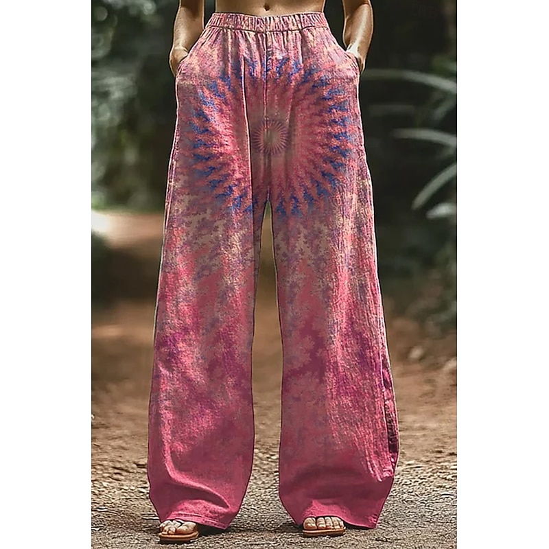Women's Culottes Wide Leg Wide Leg Chinos Vacation Vintage Ethnic Style Full Length High Waist Floral Graphic Abstract Quick Dry Breathability Soft Inelastic Formal Outdoor Vacation Pink Red Purple2