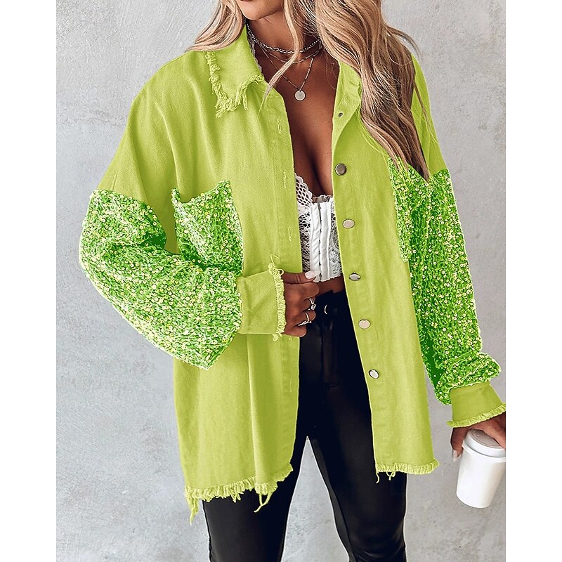 Women's Casual Jacket Comfortable Breathable Pocket Buttons Casual Color Block Vacation Street Casual Daily Wear Single Breasted Regular Turndown Regular Fit Long Sleeve Outerwear Green Spring Fall