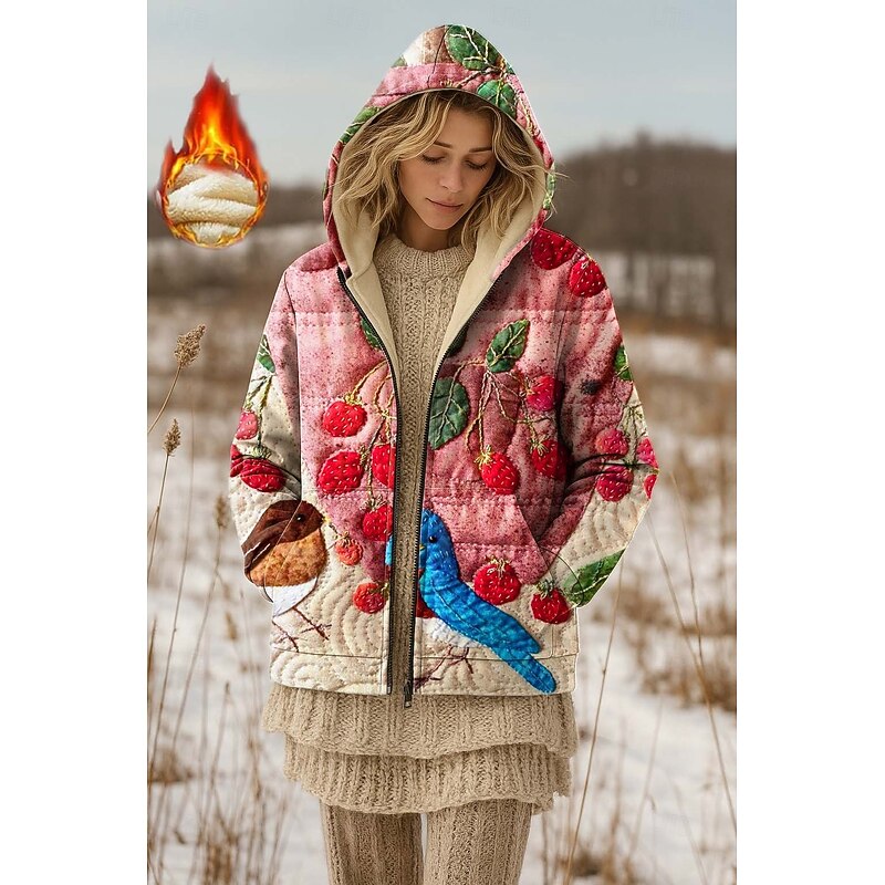 Women's Zip Up Hoodies Floral Graphic Paisley Warm Active Vintage Long Sleeve Hooded Regular Tops Home Party Evening Wear Dailywear Zip Up Patchwork Zipper Red Khaki Spring Fall Winter