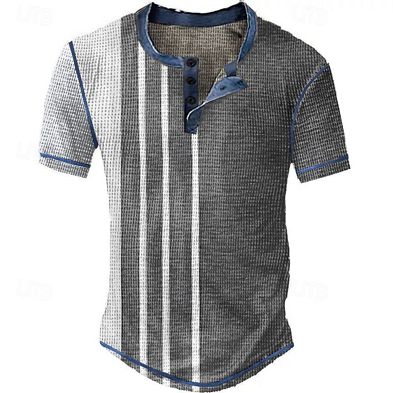 Men's Graphic Color Block Stripe Vintage Shirt Waffle Henley Shirt Short Sleeve 3D Print Fashion Designer Basic Outdoor Daily Summer Blue Brown Green Gray Henley Henley T-Shirt4