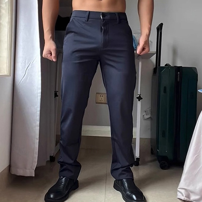 Men's Trousers Dress Pants Suit Pants Pocket Plain No-Iron Breathable Full Length Party Business Daily Fashion Formal Black Navy Blue Inelastic3