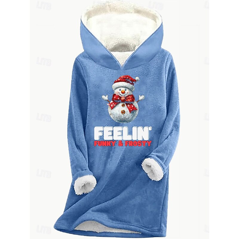 Women's Pullover Hoodie Sweatshirt Snowman Christmas Tree Christmas Warm Fuzzy Festival Long Sleeve Crew Neck Long Tops Casual Sports Print Pink Blue Gray Fall Winter