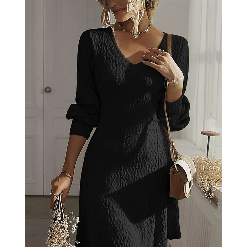 Women's Midi Dress Black Dress Party Dress Casual Dress Cocktail Dress Elegant Fashion Modern Outdoor Party Daily Slim Plain Long Sleeve V Neck Black White Blue Spring Autumn