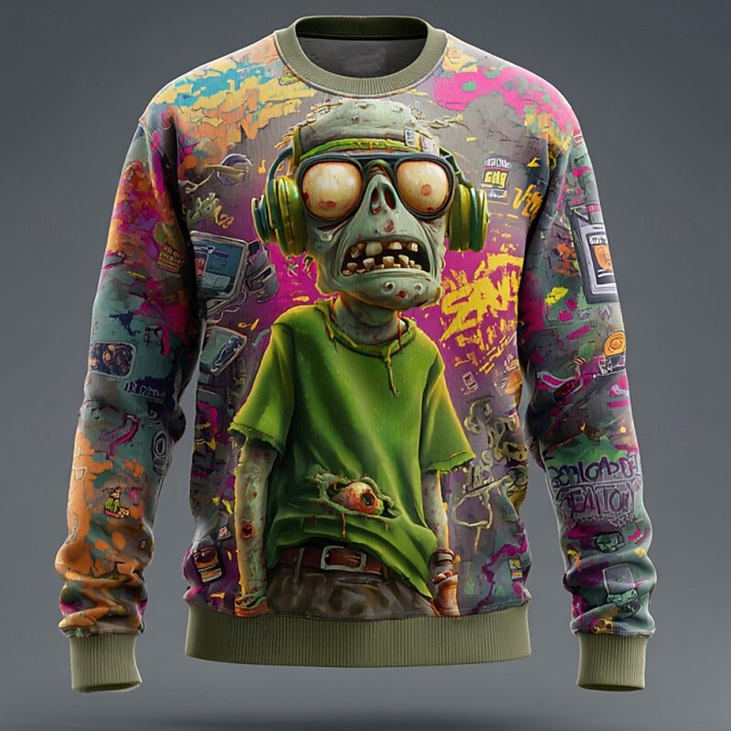 Men's Zombies Pullover Sweater Jumper Knitwear Crewneck Casual Vacation Daily 3D Print Knitting Keep Warm Long Sleeve Spring Fall Winter Green 1# Green 2# Green 3#2