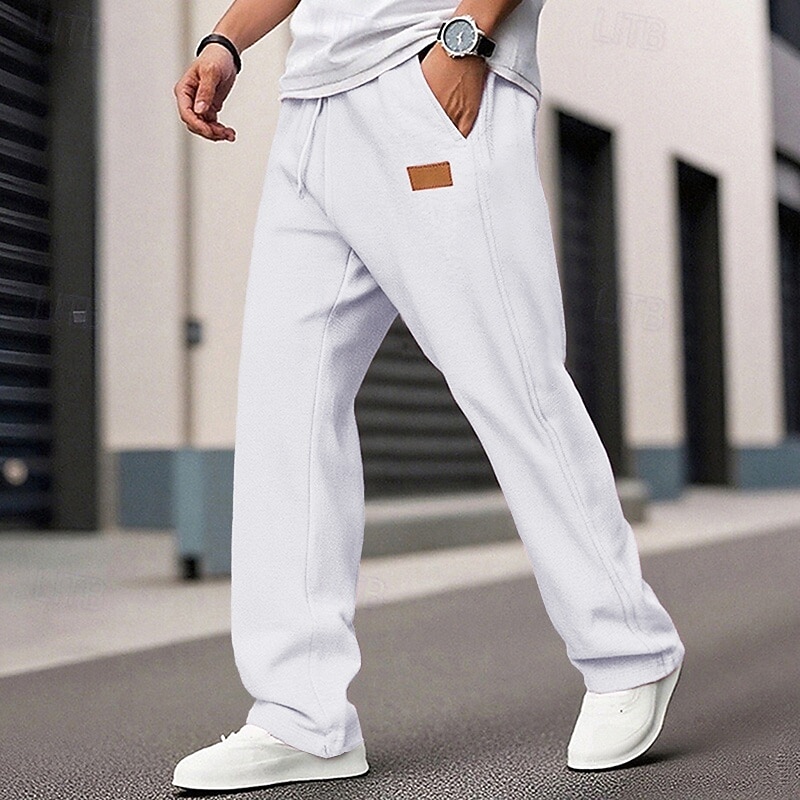 Men's Sweatpants Trousers Straight Leg Sweatpants Drawstring Pocket Elastic Waist Plain Comfort Sports Outdoor Daily Fashion Casual Black White Micro-elastic2