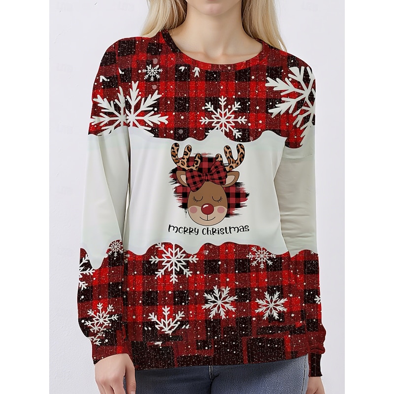 Women's Pullover Sweatshirt Hoodies Graphic Reindeer Christmas Classic Casual Festival Long Sleeve Crew Neck Round Neck Regular Tops Casual Holiday Print Red Fall Winter