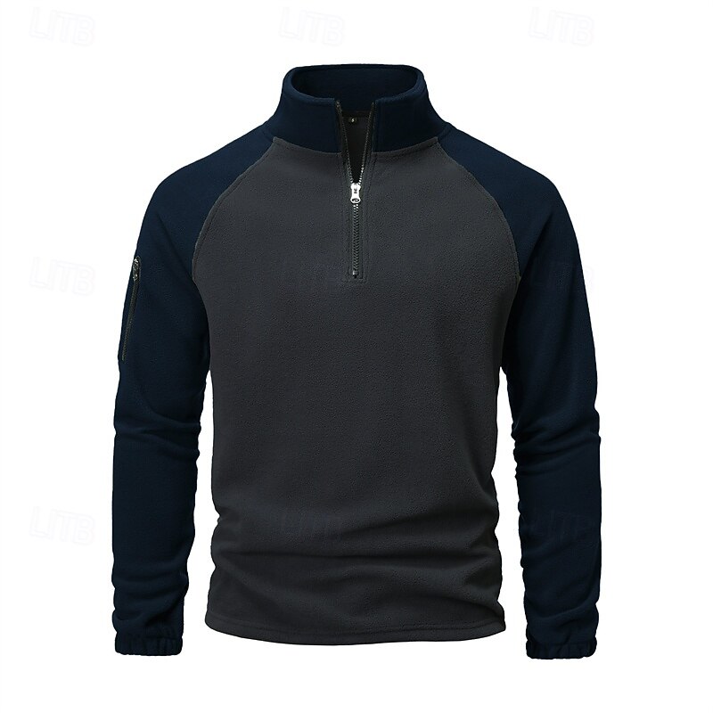 Men's Sweatshirt Fleece Sweatshirt Quarter Zip Sweatshirt Black Army Green Navy Blue Coffee Half Zip Color Block Patchwork Sports & Outdoor Daily Holiday Polyester Streetwear Basic Casual Fall Winter