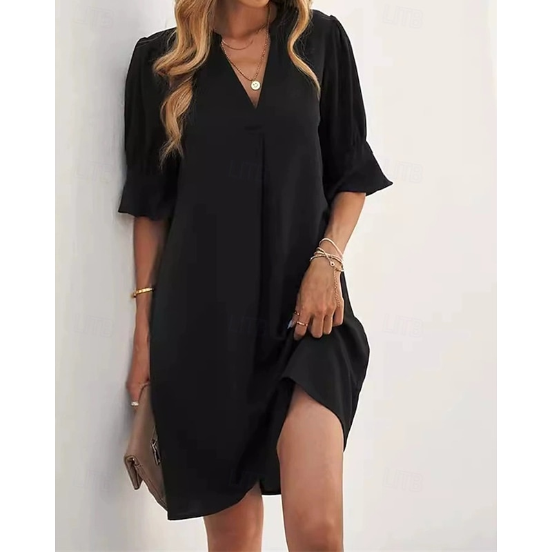 Women's Midi Dress Black Dress Casual Dress Cocktail Dress Formal Dress Elegant Fashion Modern Outdoor Daily Going out Regular Fit Plain Short Sleeve V Neck Black Spring Winter Autumn3