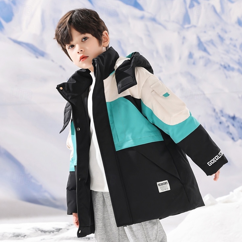 Kids Unisex Down Jacket Outdoor Jacket Puffer Jacket Outerwear Color Block Long Sleeve Keep Warm Windproof Coat Outdoor Daily Basic Red Purple Green Fall Winter 4 years+3