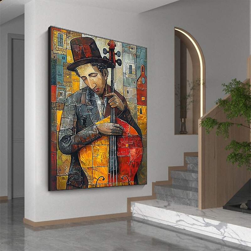 Large Abstract Cellist Oil Painting on Canvas Wall Art, Original Contemporary Custom Painting Bedroom Wall Decor Cello Player Gift for Him3