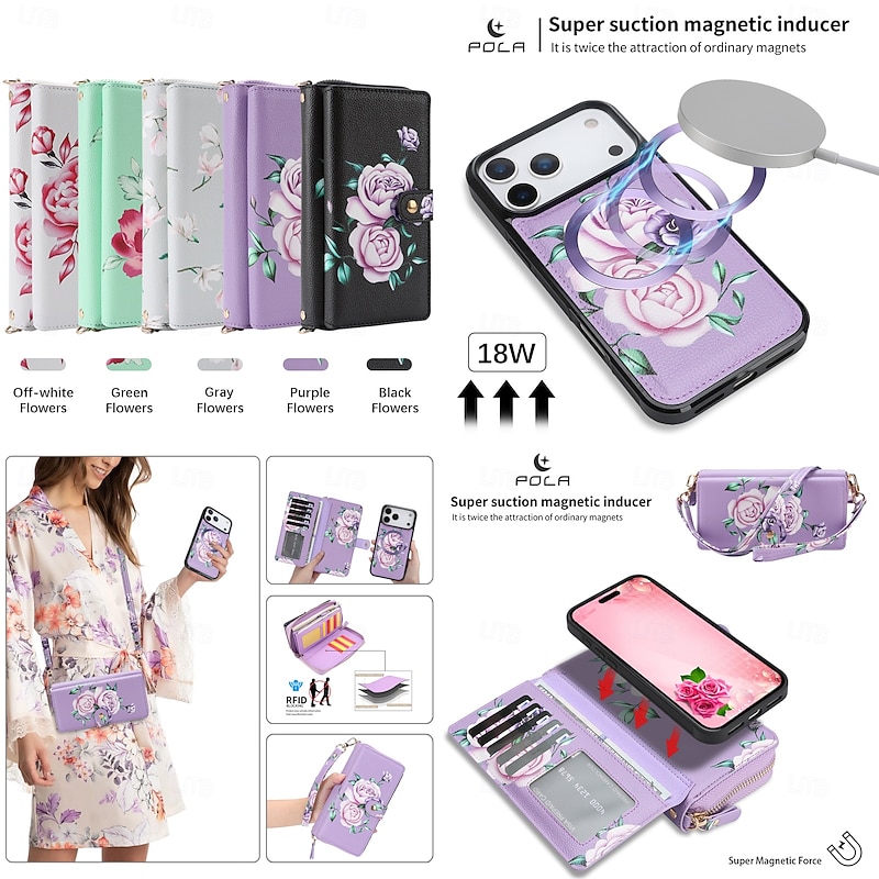 Phone Case For iPhone 17 Pro Max 17 Air 16 15 14 Pro Max Plus 13 Pro Max Wallet Case Detachable Full Body Protective with Lanyard Retro Genuine Leather