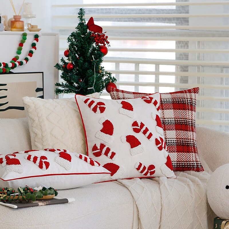Christmas Tufted Pillow Cover, Red Festive Decorative Cushion Case for Sofa, Couch and Living Room Holiday Decor3