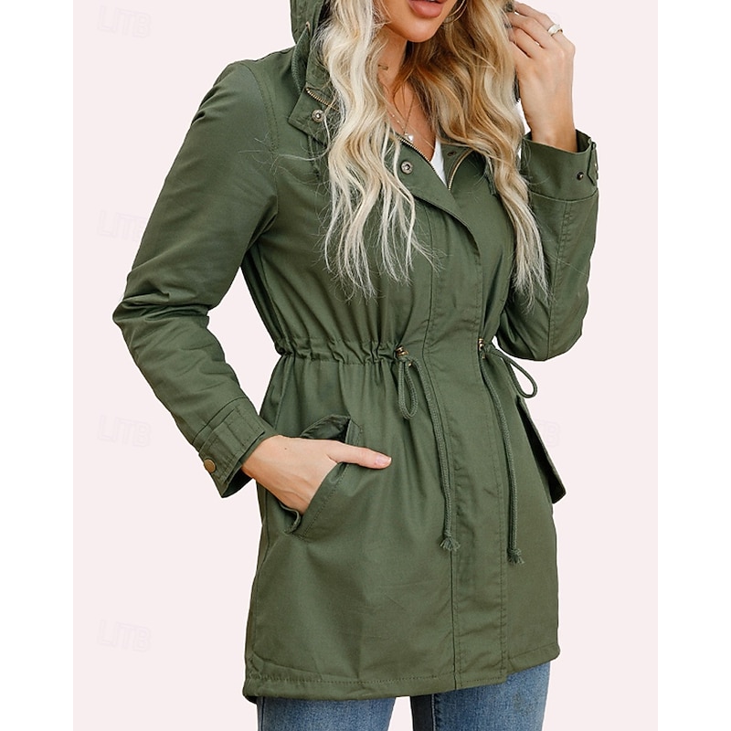 Women's Hoodie Jacket Comfortable Zipper Pocket Casual Plain Vacation Daily Wear Going out Weekend Regular Hooded Regular Fit Long Sleeve Outerwear Black White Wine Fall Winter