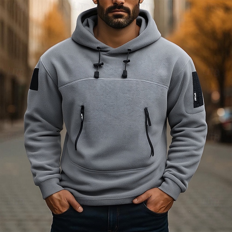 Men's Hoodie Fleece Hoodie Black Army Green Gray Hooded Plain Pocket Sports & Outdoor Daily Holiday Polyester Streetwear Basic Casual Fall Winter Clothing Apparel Hoodies Sweatshirts