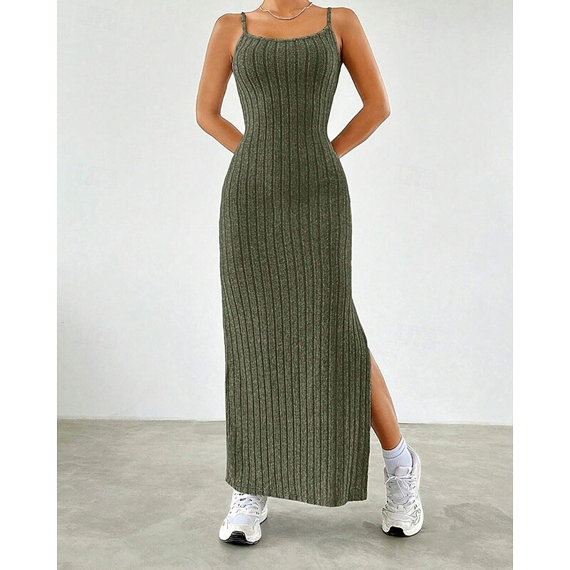 Women's Midi Dress Dress Set Sheath Dress Fashion Modern Vacation Daily Weekend Regular Fit Plain Sleeveless Off Shoulder Army Green Spring Fall2