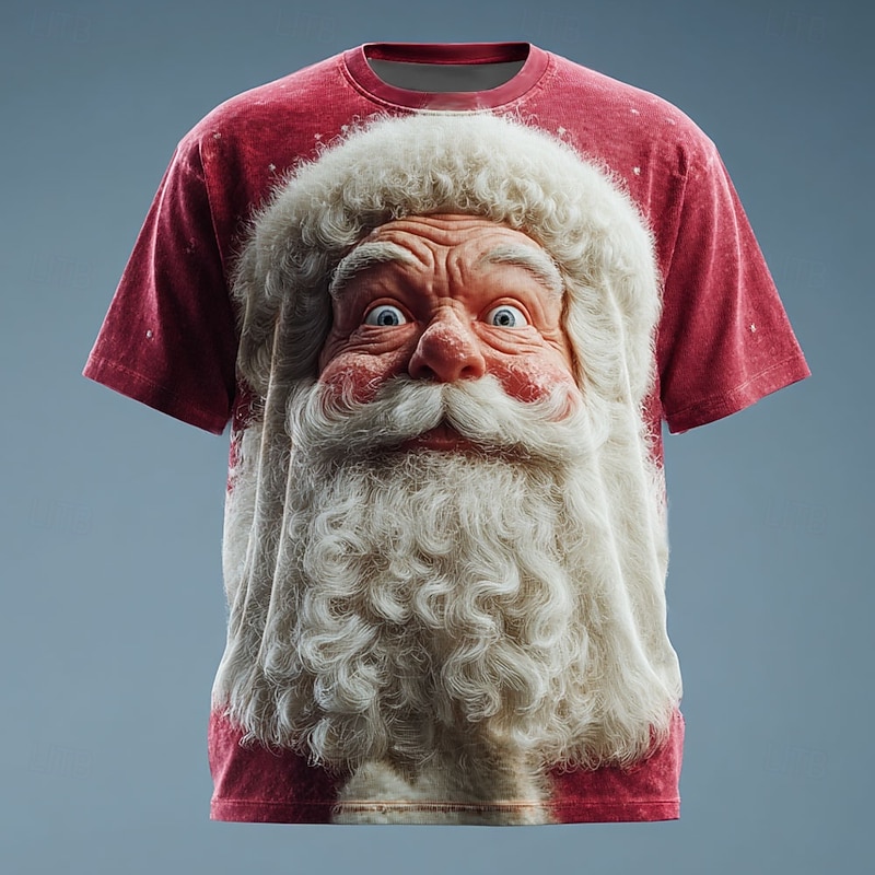 Christmas Men's Santa Claus 3D Cartoon T Shirt Short Sleeve T shirt 3D Print Crew Neck Shirt Daily Designer Artistic Vacation Party Street White 1 Red 3 Red All Seasons Clothing Apparel S M L XL XXL