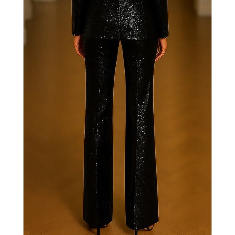 Women's Sequin Suit Pant Straight Fit Formal Wedding Guest Formal Evening Sequin Solid Color Elegant Simple Ankle Length Pant3
