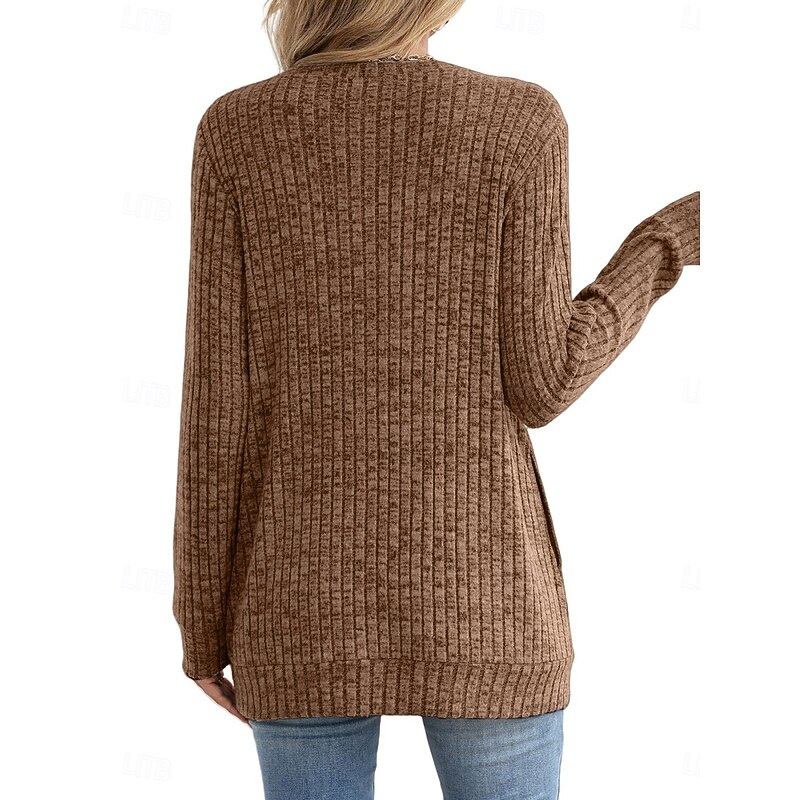 Women's Blouse Solid Color Stylish Casual Long Sleeve Crew Neck Long Tops Daily Pocket Black Blue Purple Brown Green Spring Fall Winter4