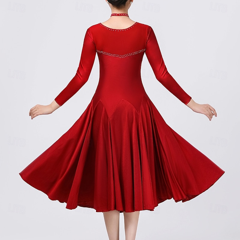 Latin Dance Dress Pure Color Crystals / Rhinestones Women's Performance Training Long Sleeve Spandex3
