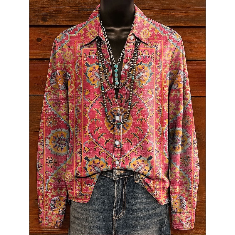 Women's Shirt Graphic Rainbow Elegant Bohemia Vintage Long Sleeve Shirt Collar Regular Tops Work Daily Buttons Print Pink Purple Orange Spring Fall Winter2