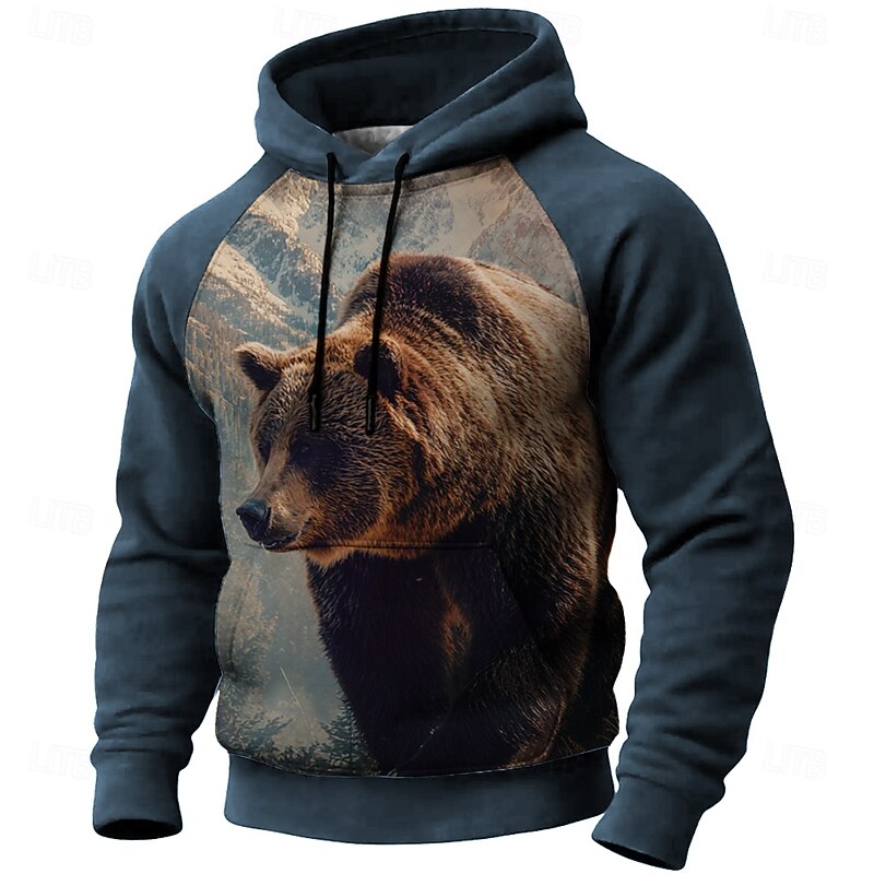 Men's Bear Hoodie Sweatshirt 3D Hunting Hooded Outdoor Sports Outdoor Black Blue Raglan Sleeves Fall Winter Designer2