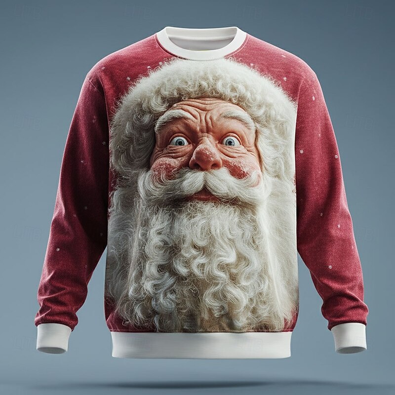 Christmas Men's Santa Claus Sweatshirt Cool Party Crew Neck Vacation Party Gift Red Red 2 Crewneck 3D All Seasons Designer