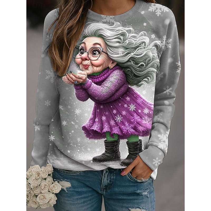 Women's Pullover Graphic Snowflake Casual Long Sleeve Crew Neck Regular Tops Casual Holiday Red Blue Purple Khaki Spring Fall Winter2