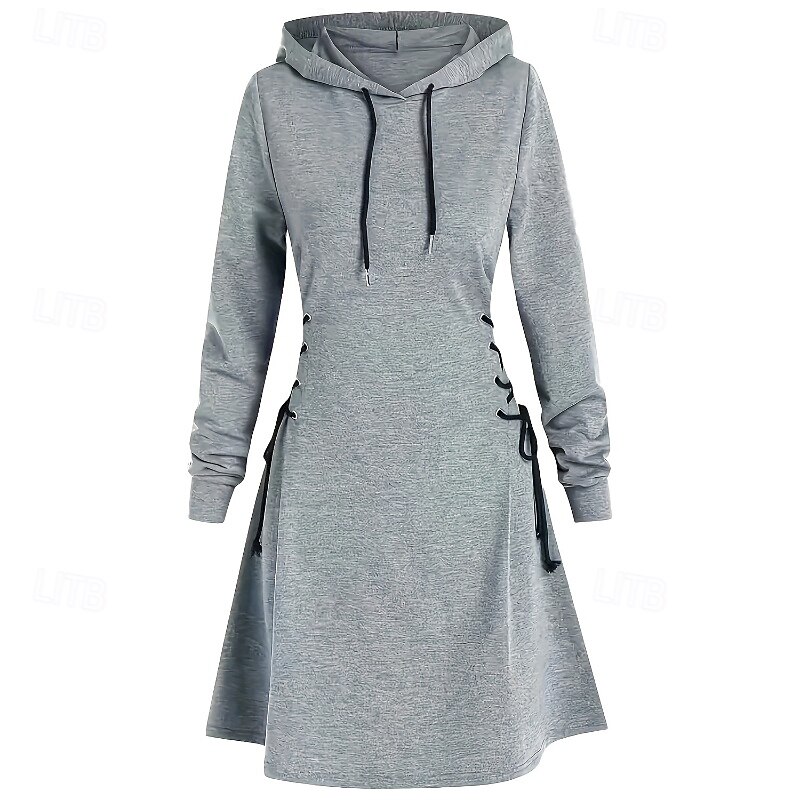 Women's Mini Dress Hoodie Dress Fashion Modern Outdoor Weekend Regular Fit Plain Long Sleeve Crew Neck Hooded Black Dark Gray Grey Spring Fall2