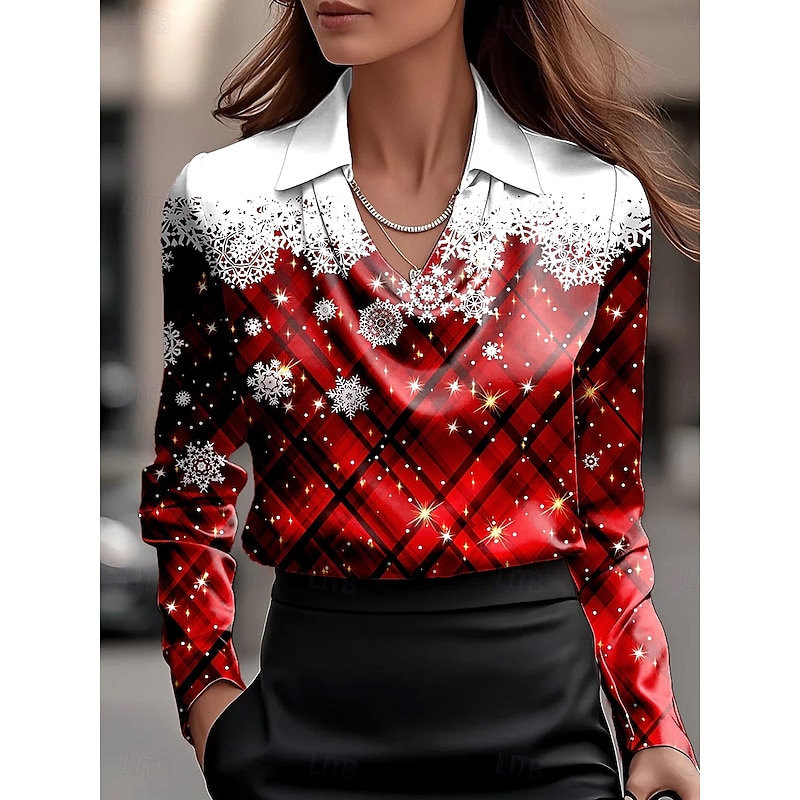 Christmas Women's Shirt Ombre Graphic Plaid Elegant Vintage Tropical Long Sleeve Cowl Neck Regular Tops Work Party Evening Wear Daily Ruched Draped Wine Royal Blue Green Fall Winter