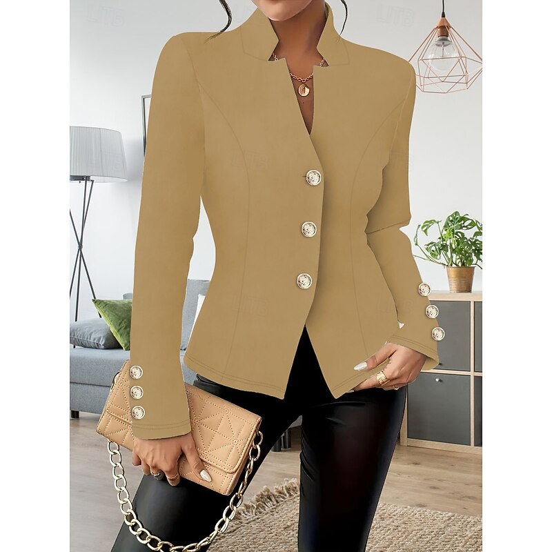 Women's Blazer Comfortable Breathable Buttons Elegant Modern Casual Plain Vacation Street Casual Daily Wear Single Breasted Short Regular Turndown Regular Fit Long Sleeve Outerwear Black White Pink4