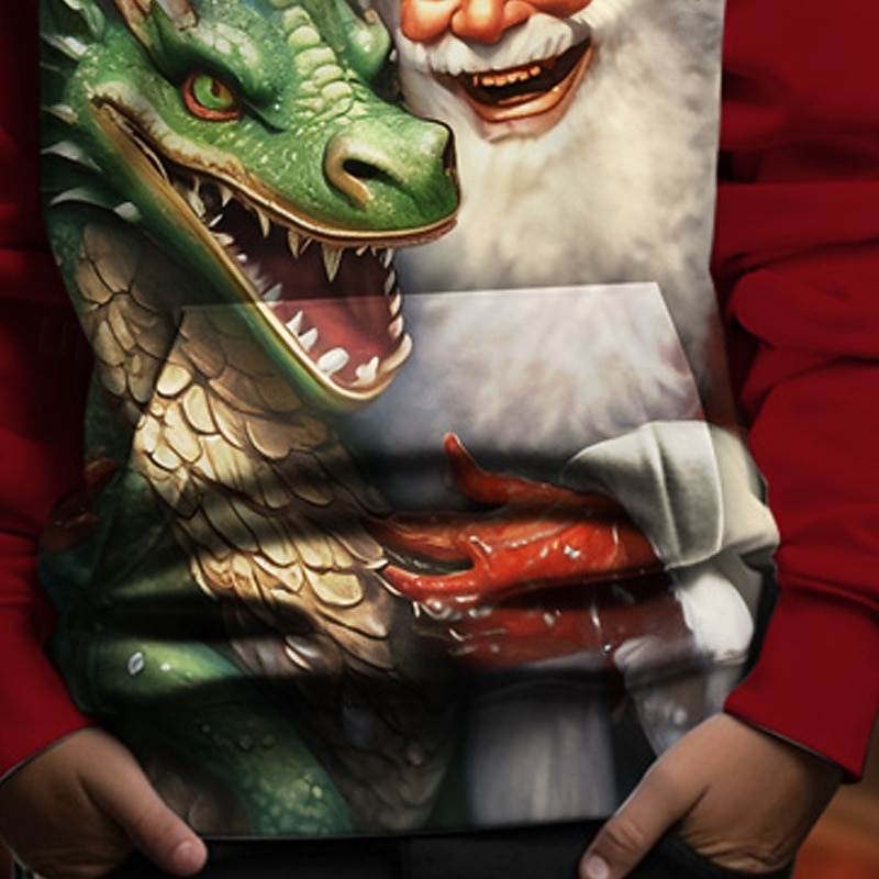 Christmas Boys' 3D Santa Claus Dinosaur Hoodie Long Sleeve Spring Fall Fashion Streetwear Kids 4-12 Years Hooded Outdoor Casual Daily Regular Fit3