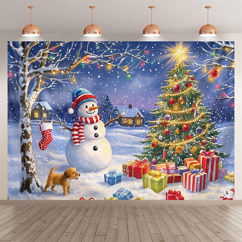 Chrismas Hanging Tapestry Snowman Christmas Tree Merry Christmas Snow Large Wall Art Mural Decor Blanket Curtain Holiday Home Bedroom Living Room Festive Party Decoration4