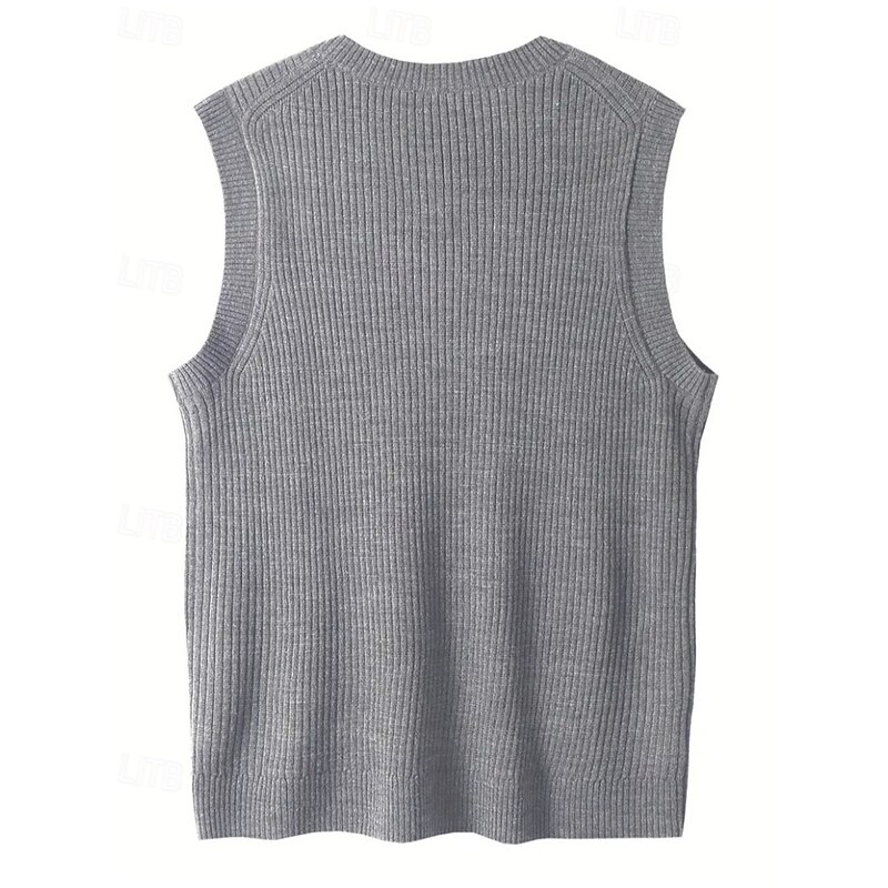 Men's Sweater Vest Dress Sweater Pullover Sweater Jumper Vest Knit Sweater Ribbed Knit Regular Tops Knitted Plain V Neck Fashion Casual Vacation Daily Wear Clothing Apparel Fall Winter Black Green S2
