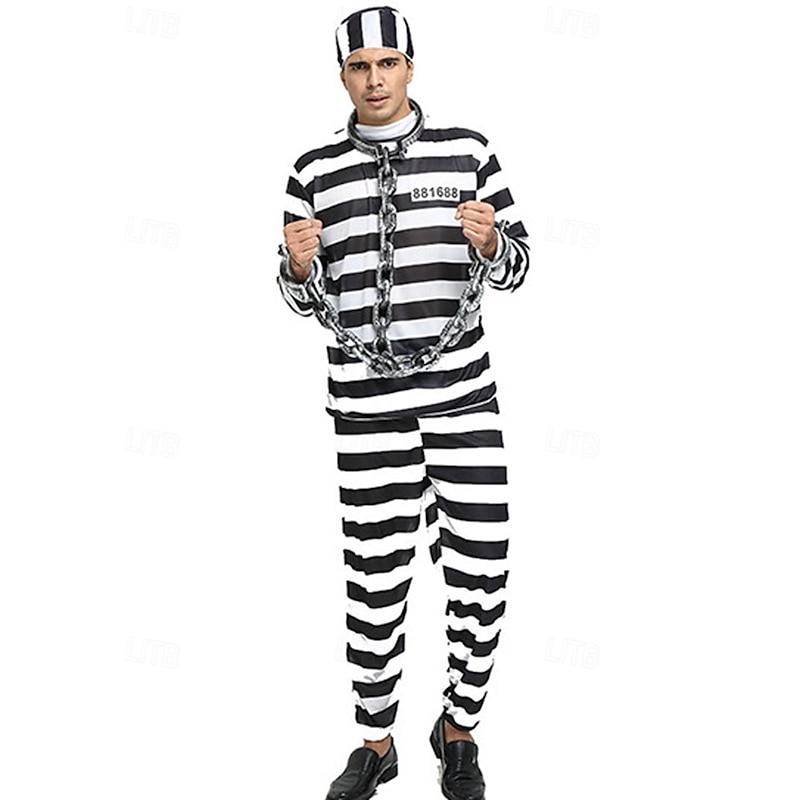 Prisoner Halloween Outfits Fancy Costume Funny Costume Adults' Men's Halloween Carnival Performance Party Easy Halloween Costumes Dress Up3