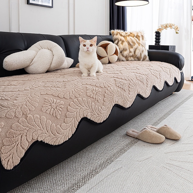 Plush Cotton Velvet Sofa Cushion, All-Season Thick Jacquard Slipcover, Luxury Non-Slip Sofa Protector with Backrest Cover, Pet-Friendly - Main Image