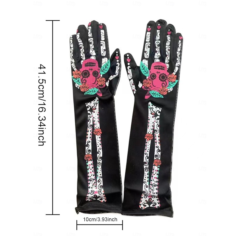 Women's Halloween Skeleton Leggings and Gloves Set - Dia de los Muertos Sugar Skull Design for Halloween Costume Party4