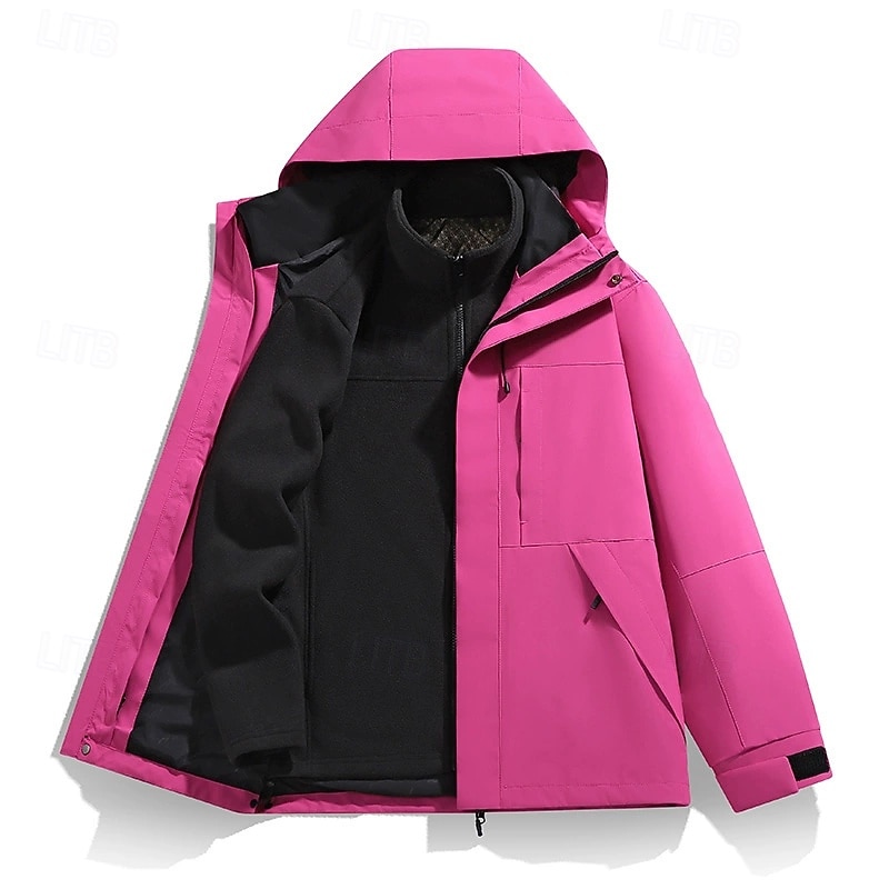 Women's 3-in-1 Waterproof Down Jacket Waterproof Windproof Zipper Pocket Casual Solid Color Outdoor Vacation Street Daily Wear Zipper Regular Hooded Regular Fit Long Sleeve Outerwear Yellow Pink Dark4