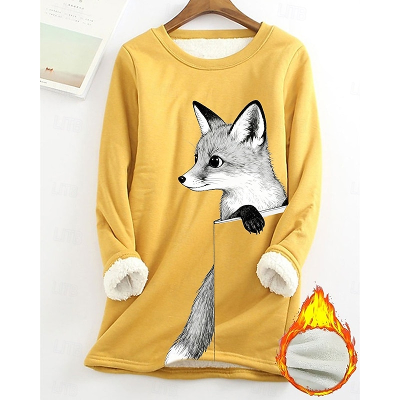 Women's Pullover Sweatshirt Animal Fashion Basic Casual Long Sleeve Crew Neck Long Tops Street Dailywear Casual Print Fleece Lined Black Yellow Pink Dark Pink Blue Fall Winter3