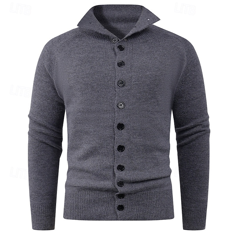 Men's Cardigan Sweater Cropped  Sweater Knit Sweater Ribbed Knit Regular Tops Buttons Plain Lapel Fashion Classic Vacation Daily Wear Clothing Apparel Fall Winter Black Pink S M L