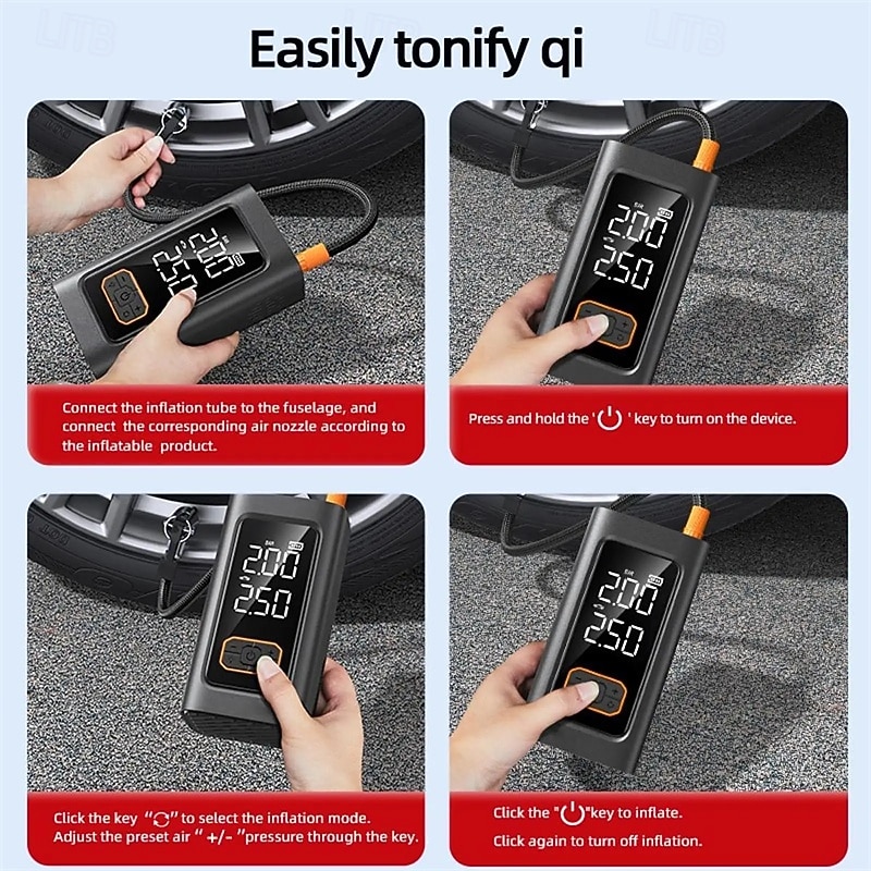 Tire Inflator Portable Air Compressor LED Light Cordless Rechargeable for Car Tires for Bicycle Bike Motorcycle Balls Car4