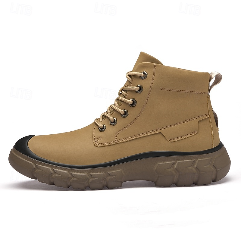 Men's Waterproof Faux Leather Lace-Up Ankle Boots with Rugged Non-Slip Sole, Casual Outdoor Workwear Style for Hiking, Construction, and Daily Wear4