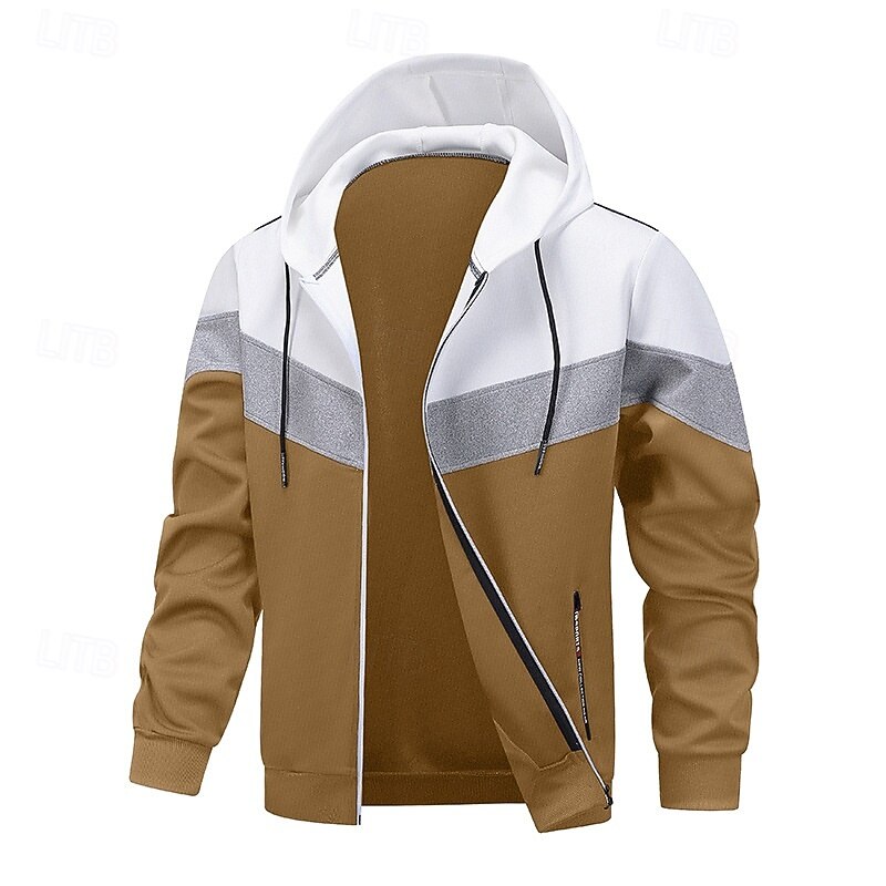 Men's Hoodie Full Zip Hoodie Wine Red Black Navy Blue Khaki Light Grey Hooded Plain Patchwork Color Block Sports & Outdoor Casual Daily Streetwear Cool Sportswear Fall Spring &  Fall Clothing Apparel4